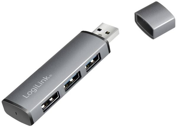 LogiLink UA0395 USB 3.2 Gen 2-Hub mit Aluminiumgehäuse, mit Status-LEDs Spacegrau