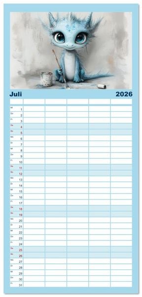Produktbild: Familienplaner 2026 - Dinozauber &ndash; Wenn Urzeitbewohner zu Freunden werden mit 5 Spalten (Wandkalender, 21 x 45 cm) CALVENDO
