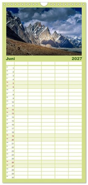 Produktbild: Familienplaner 2027 - Berge des Karakorum mit 5 Spalten (Wandkalender, 21 x 45 cm) CALVENDO