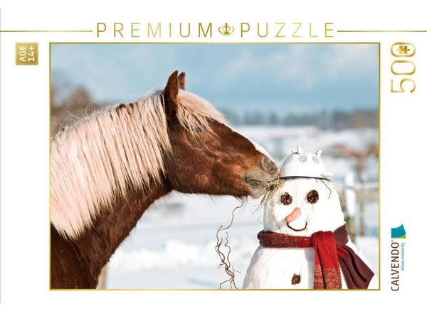 CALVENDO Puzzle Schwarzwälder Kaltblut Daim und der Schneemann | 500 Teile Lege-Größe 48 × 36 cm Foto-Puzzle für Erwachsene