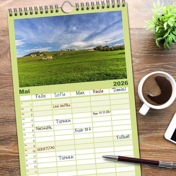 Produktbild: Familienplaner 2026 - Appenzellerland mit 5 Spalten (Wandkalender, 21 x 45 cm) CALVENDO