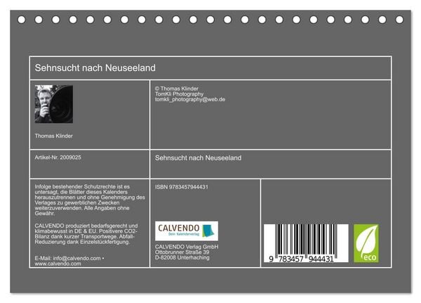 Produktbild: Sehnsucht nach Neuseeland (Tischkalender 2026 DIN A5 quer), CALVENDO Monatskalender