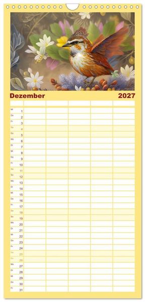 Produktbild: Familienplaner 2027 - Zauberhafte Paradiesv&ouml;gel mit 5 Spalten (Wandkalender, 21 x 45 cm) CALVENDO