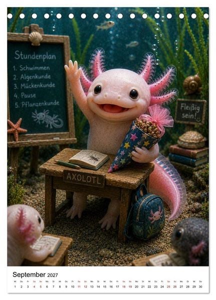 Produktbild: Axolotl durchs ganze Jahr (Tischkalender 2027 DIN A5 hoch), CALVENDO Monatskalender