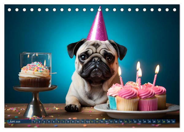 Produktbild: Lustige Mops-Hunde: Die charmanten Meister von Chaos und Unfug (Tischkalender 2026 DIN A5 quer), CALVENDO Monatskalender