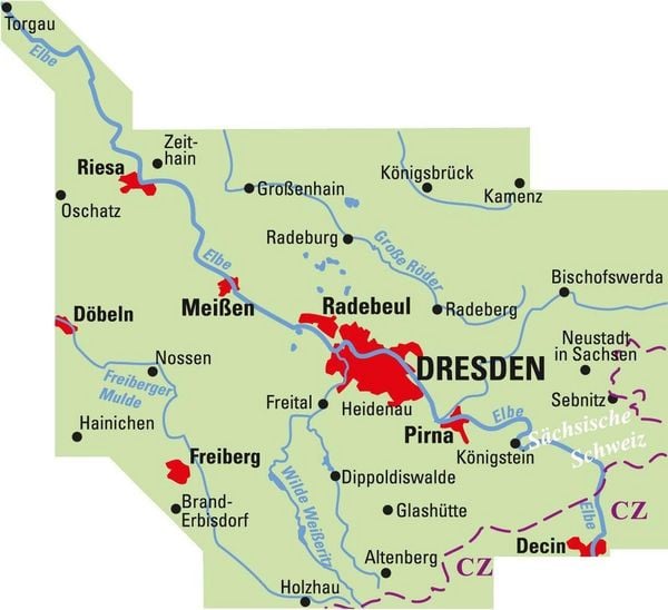 Produktbild: ADFC-Regionalkarte Dresden & Umgebung, 1:75.000, mit Tagestourenvorschl&auml;gen, rei&szlig;- und wetterfest, E-Bike-geeignet, GPS-Tracks Download
