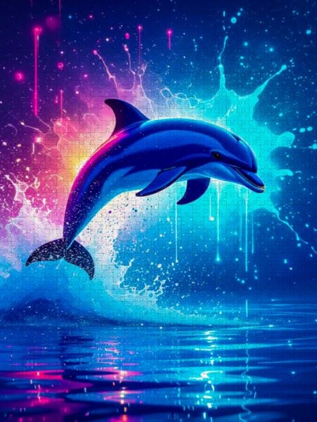 Produktbild: CALVENDO Puzzle Leuchtender Delfin im Neonmeer | 1000 Teile Lege-Gr&ouml;&szlig;e 64x48cm Foto-Puzzle f&uuml;r gl&uuml;ckliche Stunden