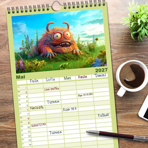 Produktbild: Familienplaner 2027 - Monsterm&auml;&szlig;ig durchs Jahr mit 5 Spalten (Wandkalender, 21 x 45 cm) CALVENDO