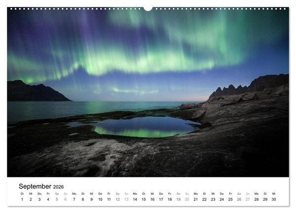 Produktbild: Nordlichter - Farbenspiel am arktischen Nachthimmel (hochwertiger Premium Wandkalender 2026 DIN A2 quer), Kunstdruck in Hochglanz