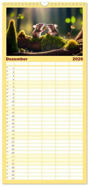 Produktbild: Familienplaner 2026 - Putzige Tierwelt - gemeinsam die Welt entdecken mit 5 Spalten (Wandkalender, 21 x 45 cm) CALVENDO