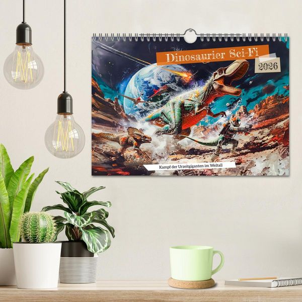 Produktbild: Dinosaurier Sci-Fi - Kampf der Urzeitgiganten im Weltall (Wandkalender 2026 DIN A4 quer), CALVENDO Monatskalender