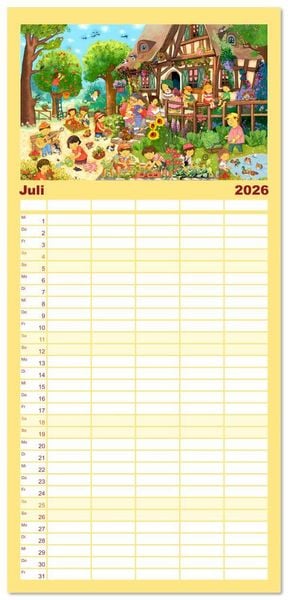 Produktbild: Familienplaner 2026 - Wimmelig durch das Jahr mit 5 Spalten (Wandkalender, 21 x 45 cm) CALVENDO