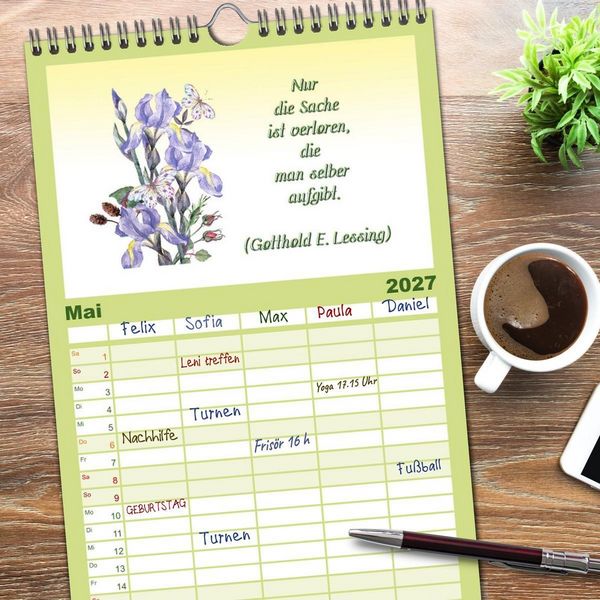 Produktbild: Familienplaner 2027 - 12 unterhaltsame Zitate f&uuml;r ein sch&ouml;nes Jahr mit 5 Spalten (Wandkalender, 21 x 45 cm) CALVENDO