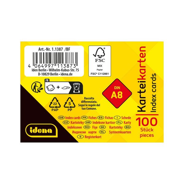 Produktbild: Idena Karteikarten kariert 180g/m&sup2; wei&szlig; DIN A8 100 St&uuml;ck