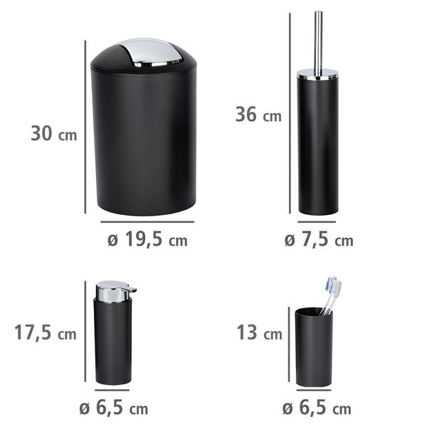 Produktbild: Badezimmer Set Mod. Calvo schwarz matt, 4 tlg., Seifenspender, Zahnputzbecher, Toilettenb&uuml;rste &