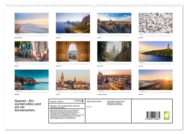 Produktbild: Spanien - Ein wundervolles Land mit viel Sonnenschein. (hochwertiger Premium Wandkalender 2026 DIN A2 quer), Kunstdruck in Hochglanz