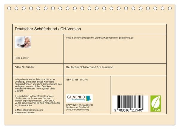 Produktbild: Deutscher Sch&auml;ferhund / CH-Version (Tischkalender 2026 DIN A5 quer), CALVENDO Monatskalender