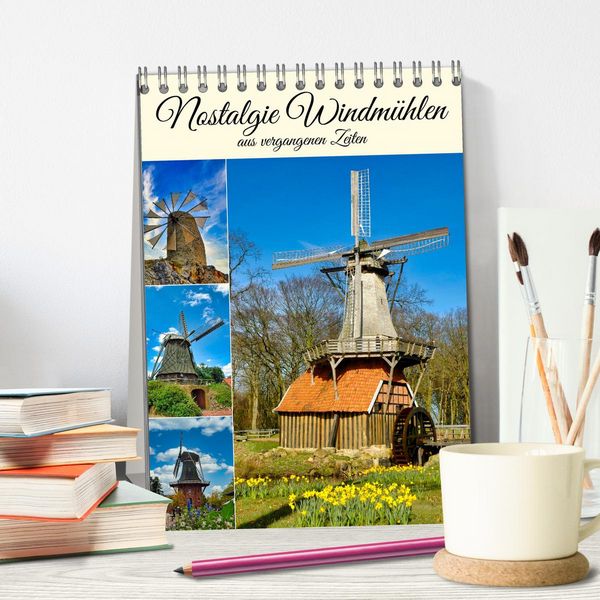 Produktbild: Nostalgie Windm&uuml;hlen (Tischkalender 2026 DIN A5 hoch), CALVENDO Monatskalender