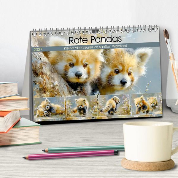 Produktbild: Rote Pandas. Kleine Abenteurer im sanften Waldlicht (Tischkalender 2027 DIN A5 quer), CALVENDO Monatskalender