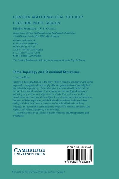 Produktbild: Tame Topology and O-Minimal Structures