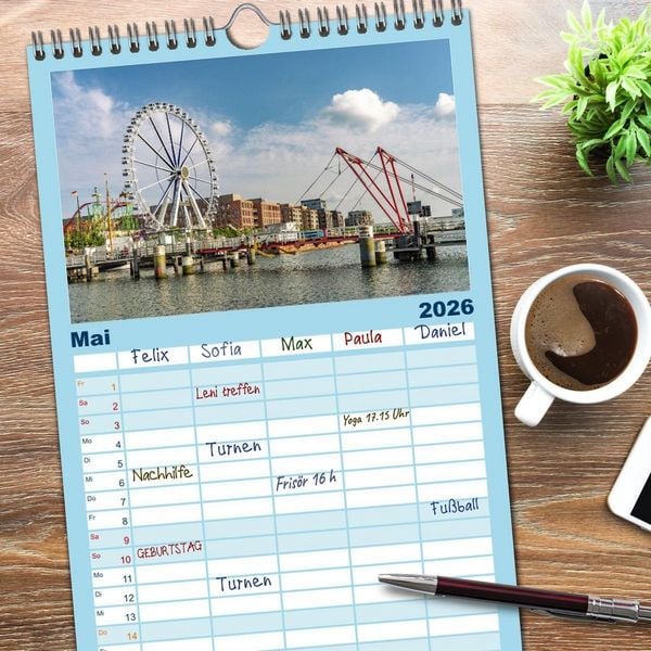 Produktbild: Familienplaner 2026 - Schleswig Holstein - Landeshauptstadt Kiel mit 5 Spalten (Wandkalender, 21 x 45 cm) CALVENDO