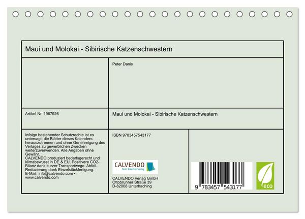 Produktbild: Maui und Molokai - Sibirische Katzenschwestern (Tischkalender 2026 DIN A5 quer), CALVENDO Monatskalender