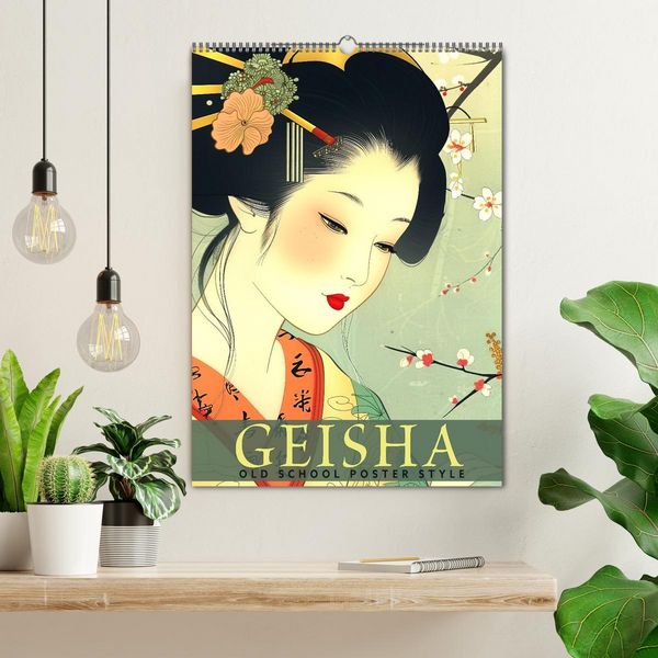 Produktbild: Geisha - Old School Poster Style (Wandkalender 2026 DIN A2 hoch), CALVENDO Monatskalender