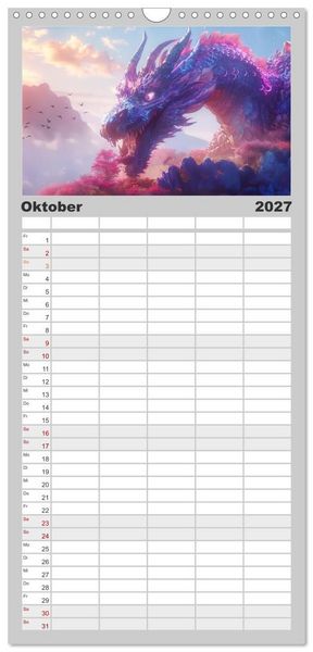 Produktbild: Familienplaner 2027 - Das Jahr der Drachen mit 5 Spalten (Wandkalender, 21 x 45 cm) CALVENDO