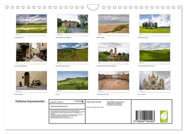 Produktbild: Toskana-Impressionen (Wandkalender 2026 DIN A4 quer), CALVENDO Monatskalender