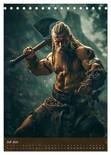 Produktbild: Wikinger - Fantasie Nordm&auml;nner mit Tattoo, Axt und Schwert (Tischkalender 2026 DIN A5 hoch), CALVENDO Monatskalender