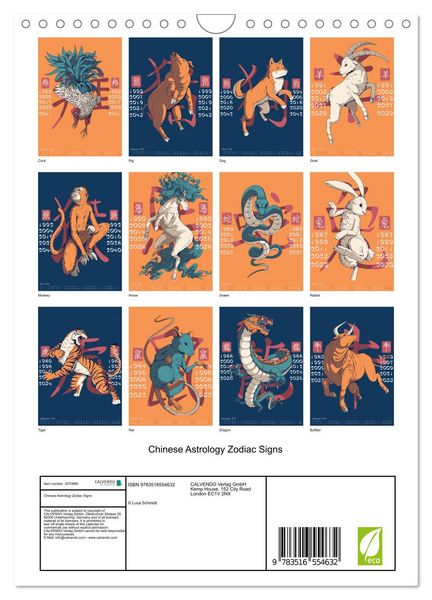 Produktbild: Chinese Astrology Zodiac Signs (Wall Calendar 2026 DIN A4 portrait), CALVENDO 12 Month Wall Calendar