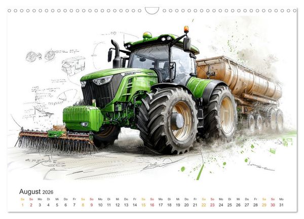 Produktbild: Traktoren - Design und Power Studien in Gr&uuml;n (Wandkalender 2026 DIN A3 quer), CALVENDO Monatskalender
