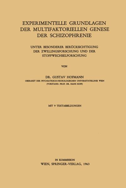 Produktbild: Experimentelle Grundlagen der Multifaktoriellen Genese der Schizophrenie