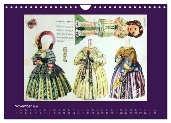 Produktbild: Alte europ&auml;ische Ankleidepuppen aus Papier (Wandkalender 2026 DIN A4 quer), CALVENDO Monatskalender