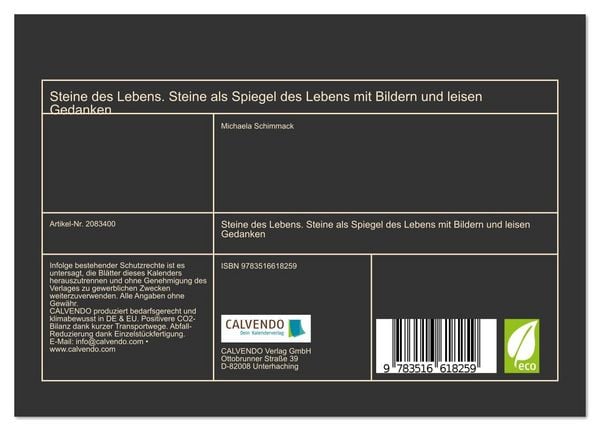 Produktbild: Steine des Lebens. Steine als Spiegel des Lebens mit Bildern und leisen Gedanken (Tischkalender 2026 DIN A5 quer), CALVENDO Monatskalender