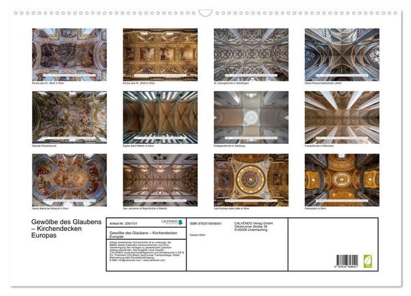 Produktbild: Gew&ouml;lbe des Glaubens &ndash; Kirchendecken Europas (Wandkalender 2026 DIN A2 quer), CALVENDO Monatskalender