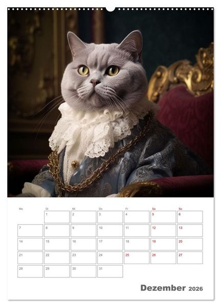 Produktbild: Royale Katzen Portraits (Wandkalender 2026 DIN A2 hoch), CALVENDO Monatskalender