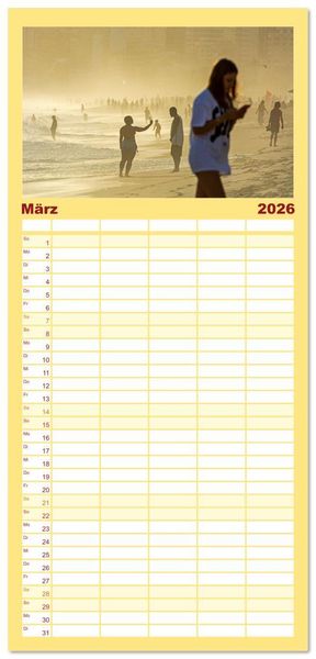 Produktbild: Familienplaner 2026 - An Rio's Str&auml;nden mit 5 Spalten (Wandkalender, 21 x 45 cm) CALVENDO