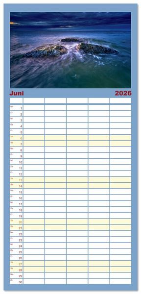 Produktbild: Familienplaner 2026 - Ostseesteine mit 5 Spalten (Wandkalender, 21 x 45 cm) CALVENDO
