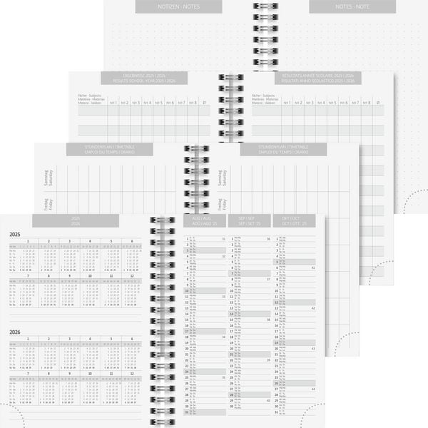 Produktbild: BRUNNEN Schülerkalender (2025/2026) "Botanical", 2 Seiten = 1 Woche, A6, 208 Seiten, Naturkarton-Umschlag, grau