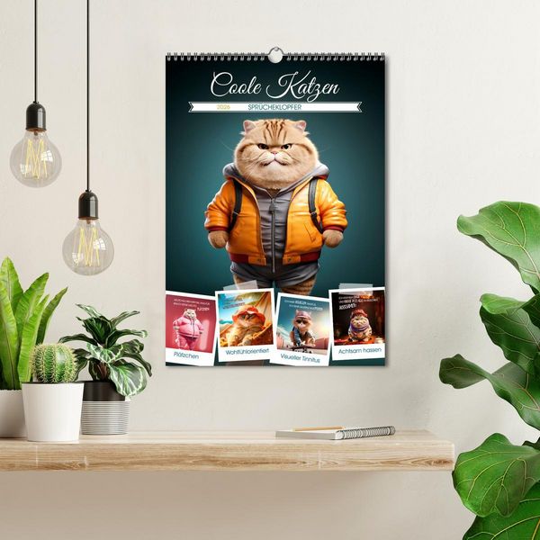 Produktbild: COOLE KATZEN Spr&uuml;cheklopfer (Wandkalender 2026 DIN A3 hoch), CALVENDO Monatskalender