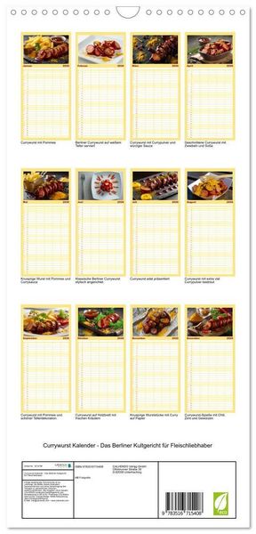 Produktbild: Familienplaner 2026 - Currywurst Kalender - Das Berliner Kultgericht f&uuml;r Fleischliebhaber mit 5 Spalten (Wandkalender, 21 x 45 cm) CALVENDO