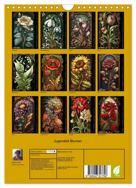 Produktbild: Jugendstil Blumen (Wandkalender 2026 DIN A4 hoch), CALVENDO Monatskalender