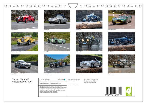 Produktbild: Classic Cars auf Passstrassen 2026 (Wandkalender 2026 DIN A4 quer), CALVENDO Monatskalender