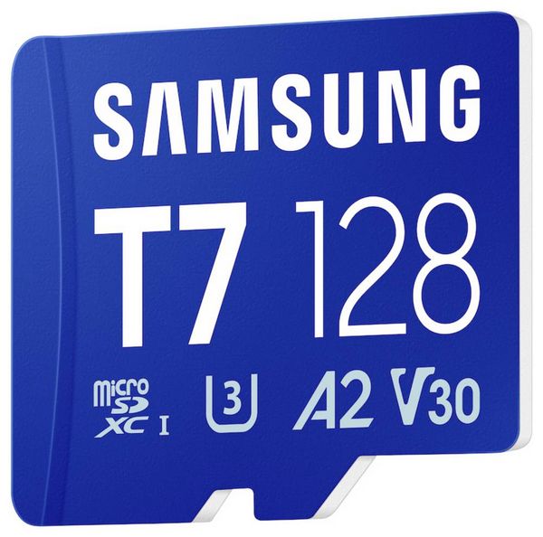 Produktbild: Samsung T7 microSDXC-Karte Retail 128 GB UHS-I U3, A2 Application Performance Class, Class 10, v30 Video Speed Class