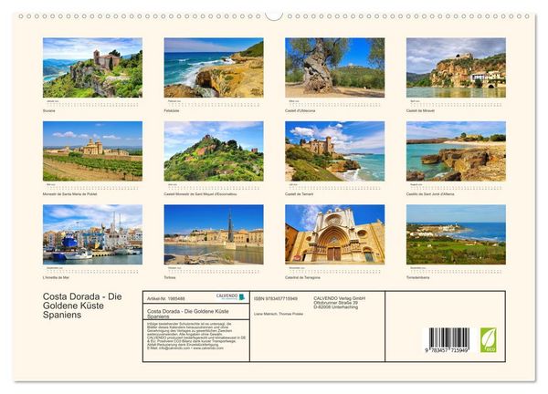 Produktbild: Costa Dorada - Die Goldene K&uuml;ste Spaniens (hochwertiger Premium Wandkalender 2026 DIN A2 quer), Kunstdruck in Hochglanz