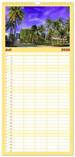 Produktbild: Familienplaner 2026 - Kunterbuntes Miami mit 5 Spalten (Wandkalender, 21 x 45 cm) CALVENDO