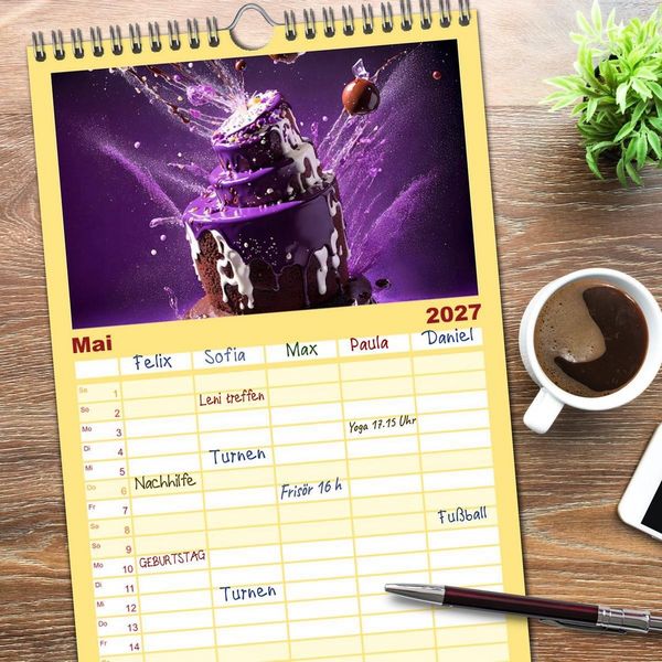 Produktbild: Familienplaner 2027 - Tortenschlacht - s&uuml;&szlig;e Versuchung mit 5 Spalten (Wandkalender, 21 x 45 cm) CALVENDO