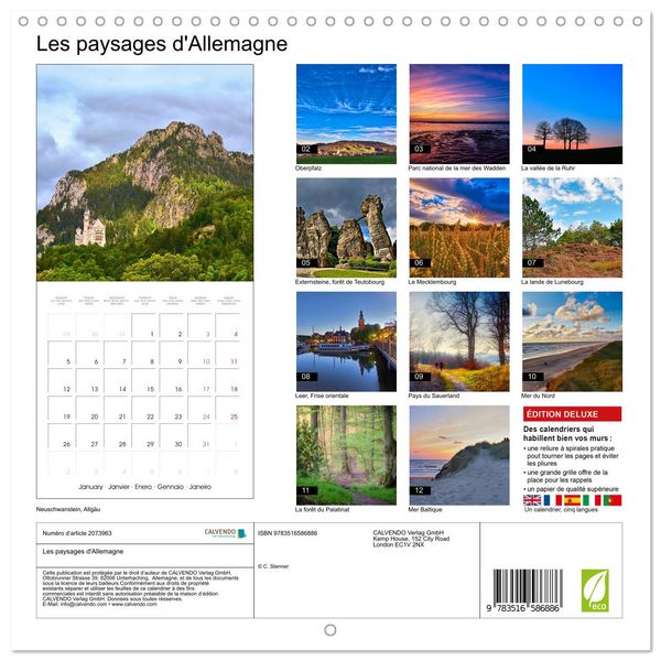 Produktbild: Les paysages d'Allemagne (Calendrier mural carr&eacute; 2026 30x30 cm) Calendrier double avec une page pour vos prises de notes