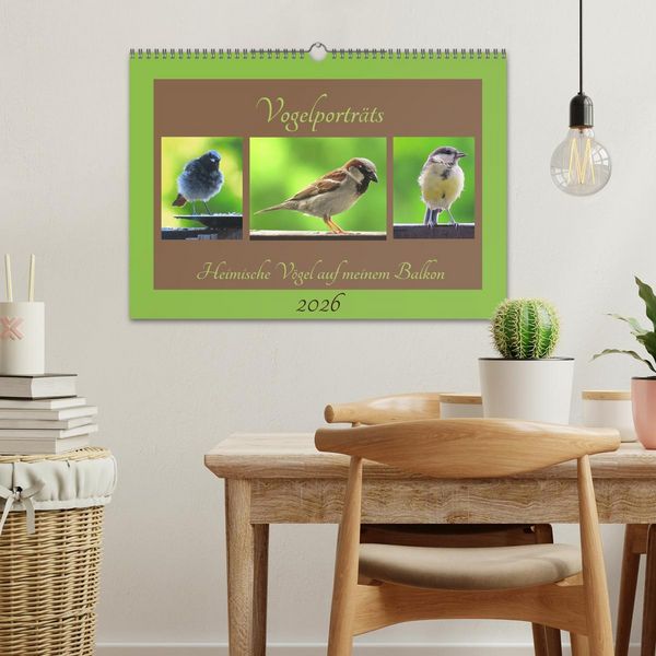 Produktbild: Vogelportr&auml;ts - Heimische V&ouml;gel auf meinem Balkon (Wandkalender 2026 DIN A3 quer), CALVENDO Monatskalender